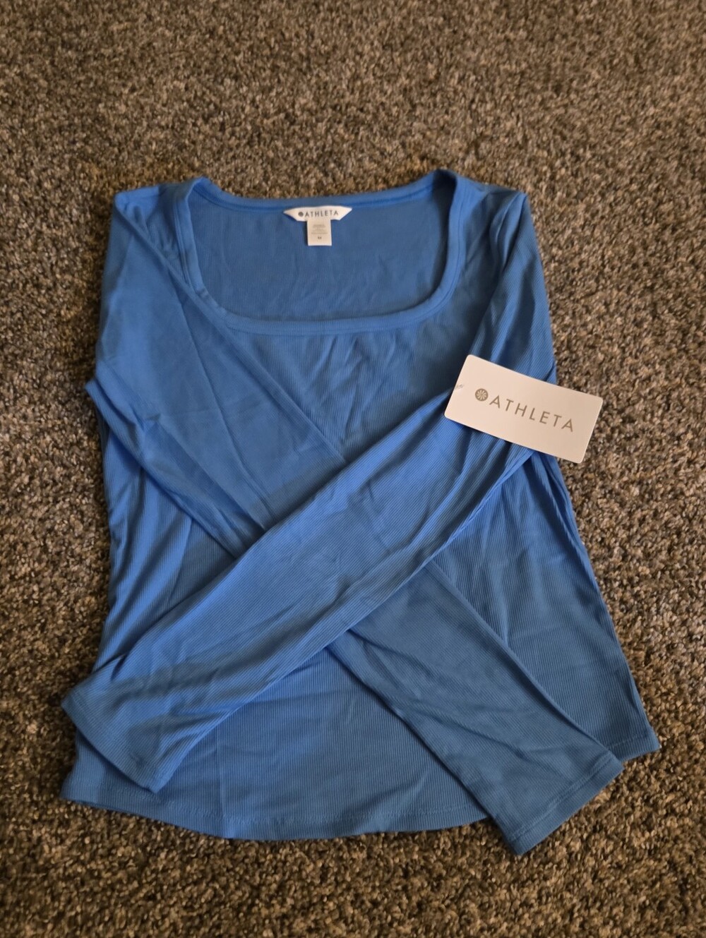 Athleta Signature Rib Square Neck Top Blue Size M Nwt